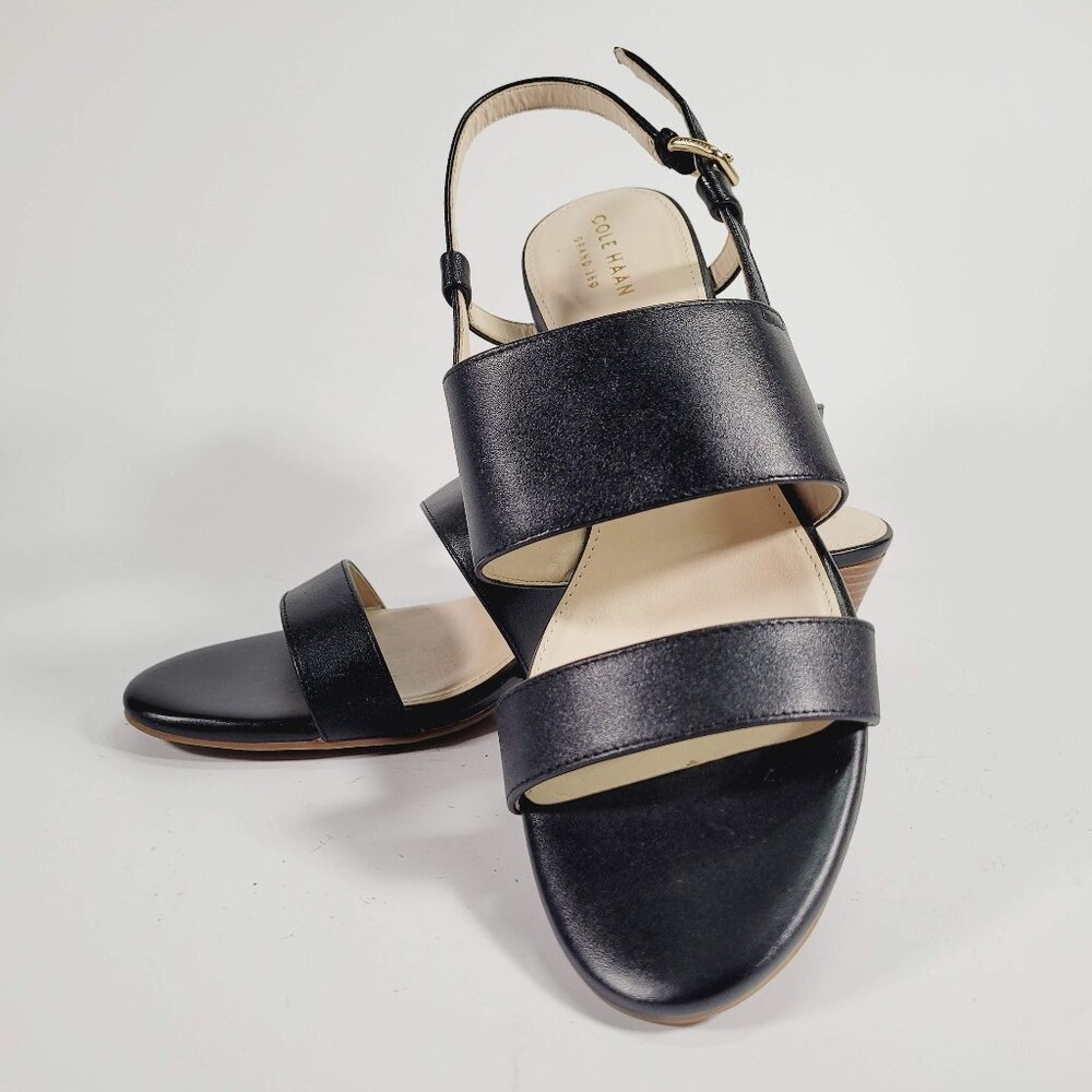 Cole Haan Annabel Grand Wedge Sandal Womens Black Leather Ankle Strap Sz US 9.5B